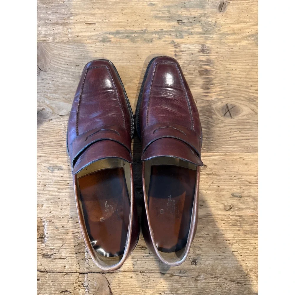 Ermenegildo Zegna Penny Loafer Mens EU10.5/US 11.5 Brown/Burgundy Leather  Shoes